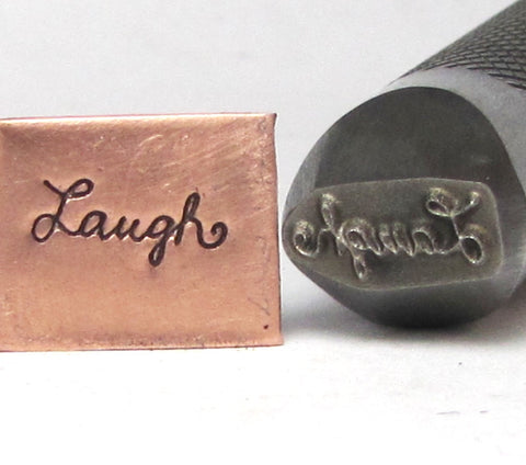Cursive Laugh 1/2 shank design stamp professional grade for stainless 11 x 4 mm for all metals - Romazone