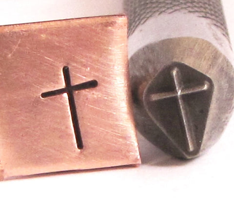 Simple Cross, 7x 4.5 mm size, Steel stamp, for all metals, USA made, metal stamping - Romazone