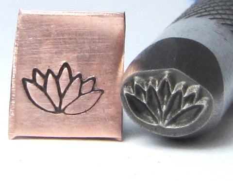 Flowering Lotus bloom, 8 x 6 mm design stamp, professional grade, for all metals - Romazone