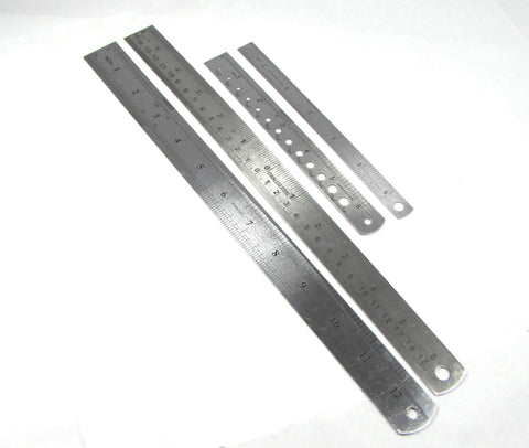 Stainless steel Inch and millimeter rulers pack set of 4, plus zero center rule, drill bite sizer - Romazone