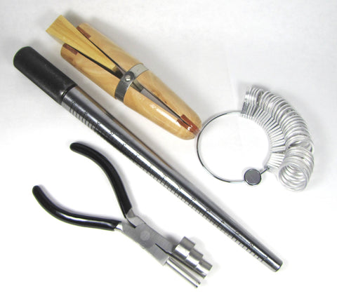 Pro Ring Making tool kit, Steel ring mandrel, Ring coiling pliers, Wood ring clamp, aluminum finger size gauge - Romazone