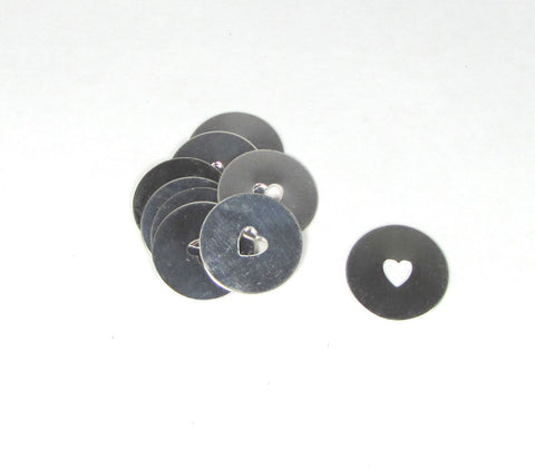 sterling 1 inch disc, 22 gauge, mini heart cut out, jewelry making blank, for hand stamping - Romazone