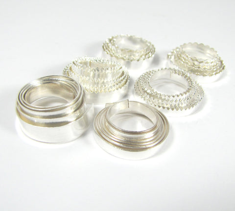 Bezel Wire, Variety Pack, for cabochons, 3/16 and 1/8 ,fine silver 999, 1 ft of each, total 6 feet, plain, serrated, scalloped - Romazone