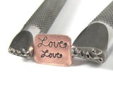 Cursive Script Love Stamps, in two sizes, for all metals and stainless, 11 x 5 mm and 8 x 3 mm - Romazone
