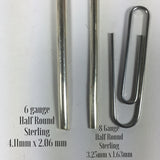 half Round sterling  wire, sold by 1 foot, heavy 6 gauge size, solid wire that makes rings, wrist bangles,  silver cuffs - Romazone