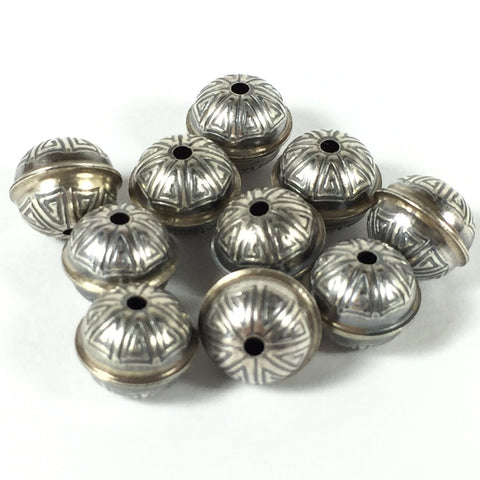 tribal seamed beads, Sterling beads,  oxidized beads, stamped beads , 9mm with 1.5 mm hole, 10 pack, naive style - Romazone