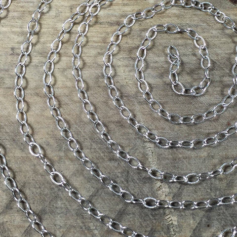 Cable chain, 2x3mm link, sold by foot,  oxidized Oval chain, USA MADE, stamped cable chain, Sterling silver, southwest chain, - Romazone